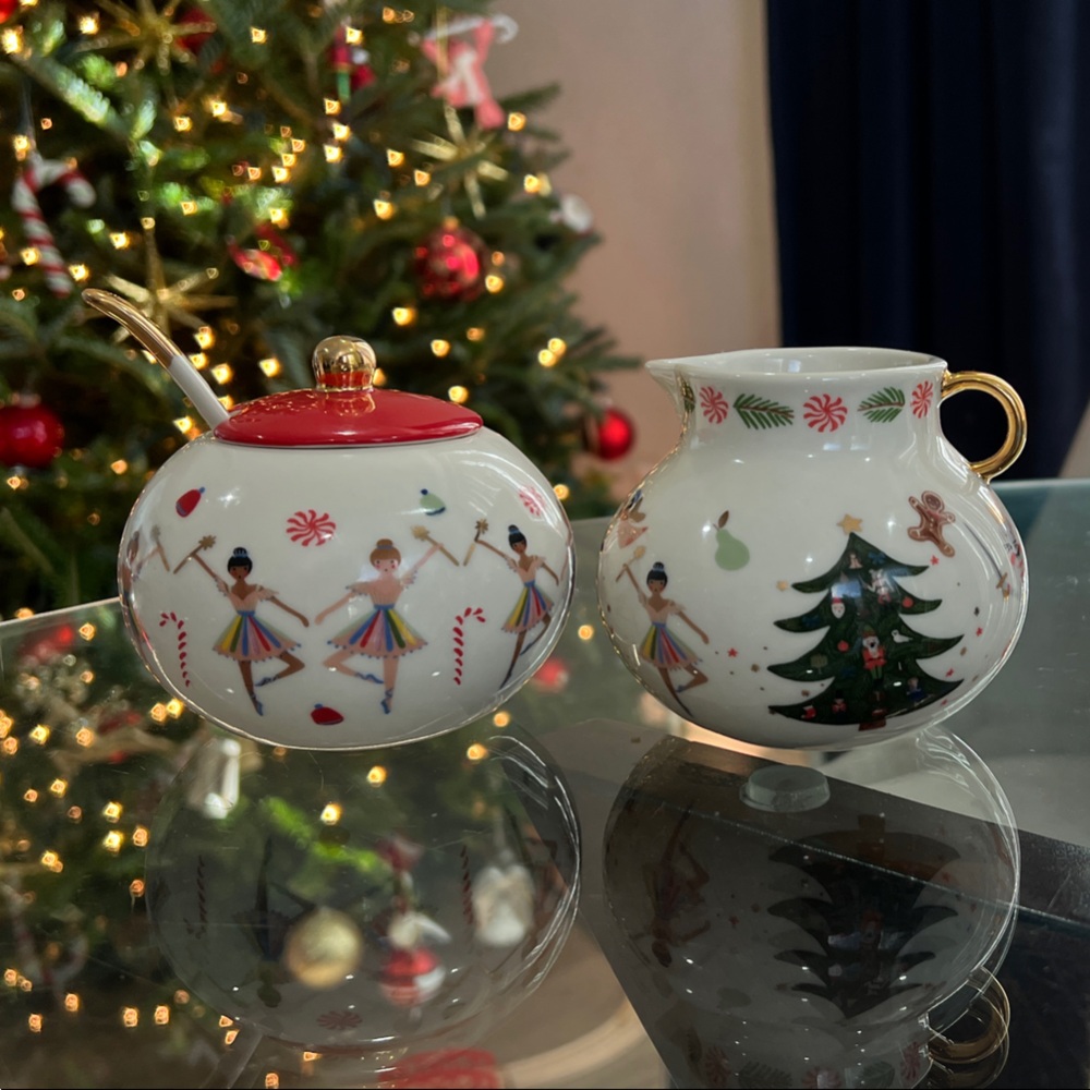Rifle paper co x Anthropologie 2019 nutcracker creamer, sugar bowl VERY RARE